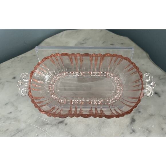Vintage Old Cafe Pink Depression Glass Oval Olive Nut Bowl Anchor Hocking Small - Picture 3 of 11